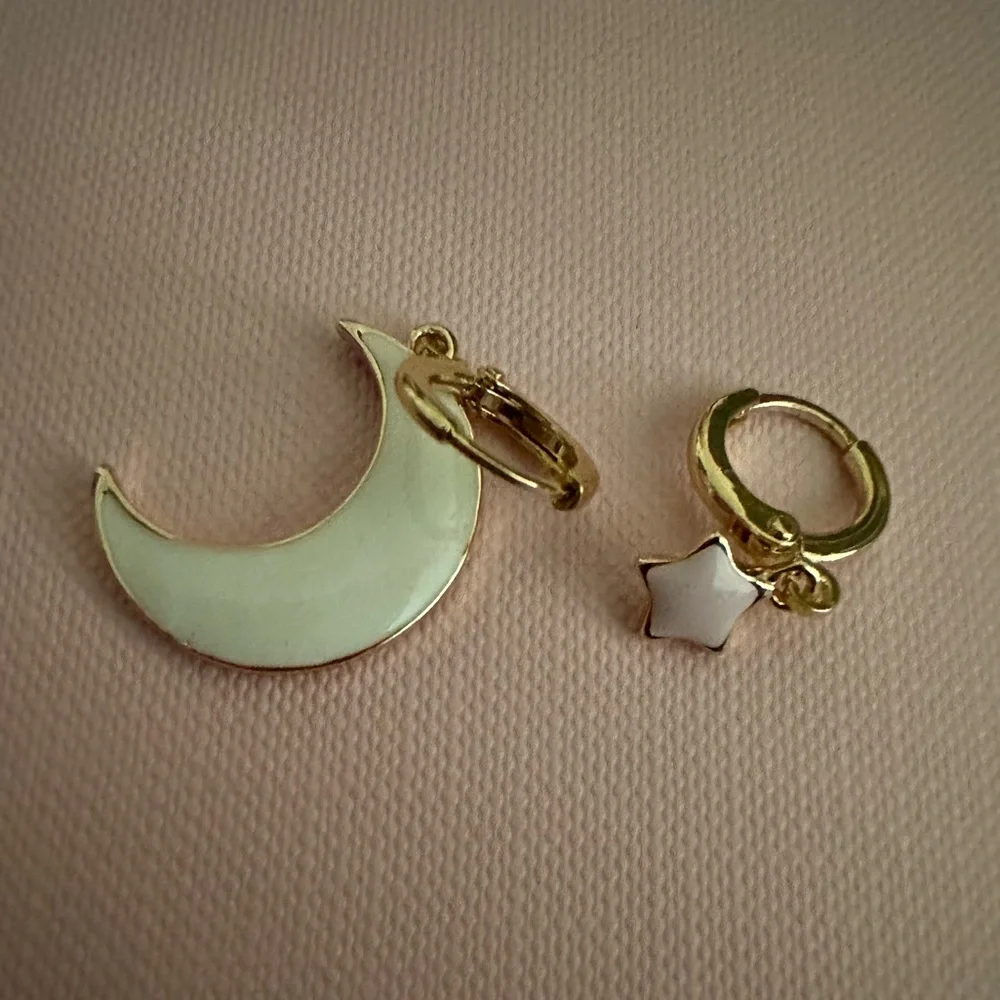 Mix and match fashion Moon + Star gold plated enamel earrings piercings